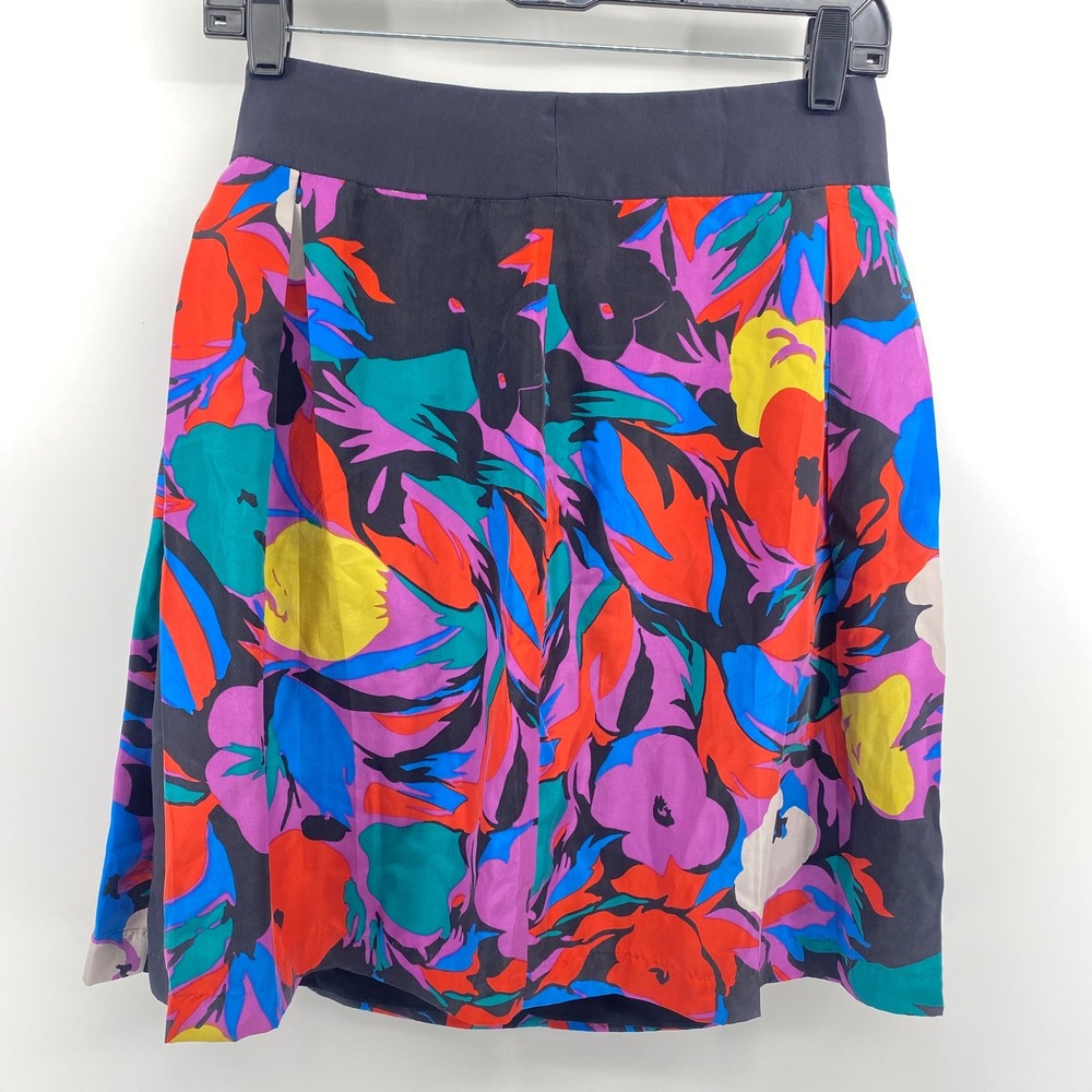 Lil‎ for Anthropologie Silk Mini Skirt Womens 4 Multicolor Abstract Floral Lined